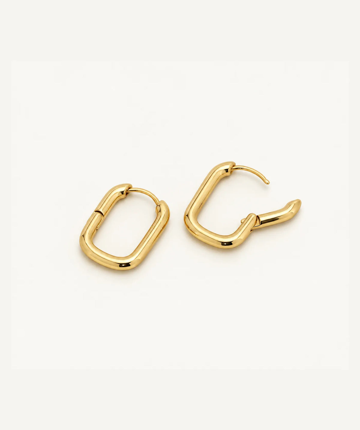 Gold Chunky Rectangular Hoop Earrings, shown open