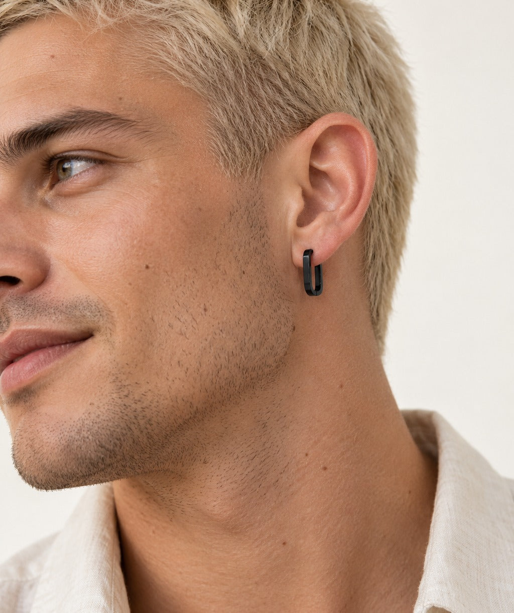 Black Rectangular Hoop Earrings on model