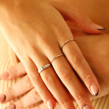 Ring Band Set of 3 Silver Plated - Thin Stacking Ring for Girlfriend - Christmas Gifts for Her - Moboduc Custom Jewelry