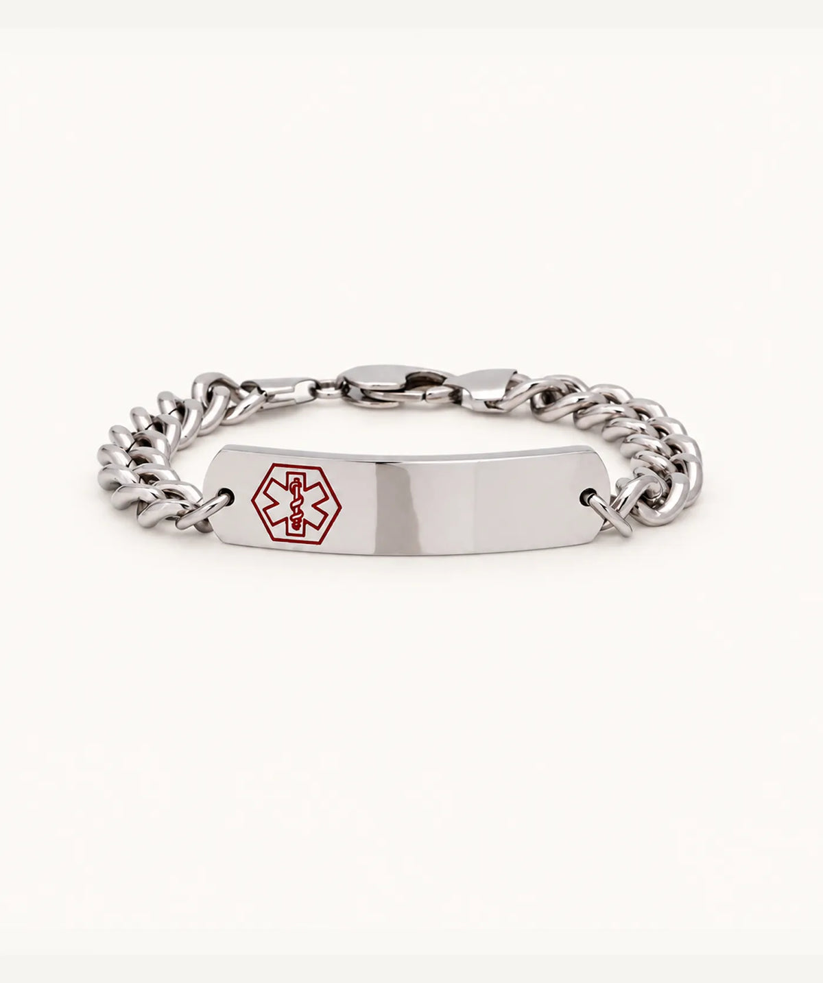 Silver Medical ID Bracelet - Medium Red
