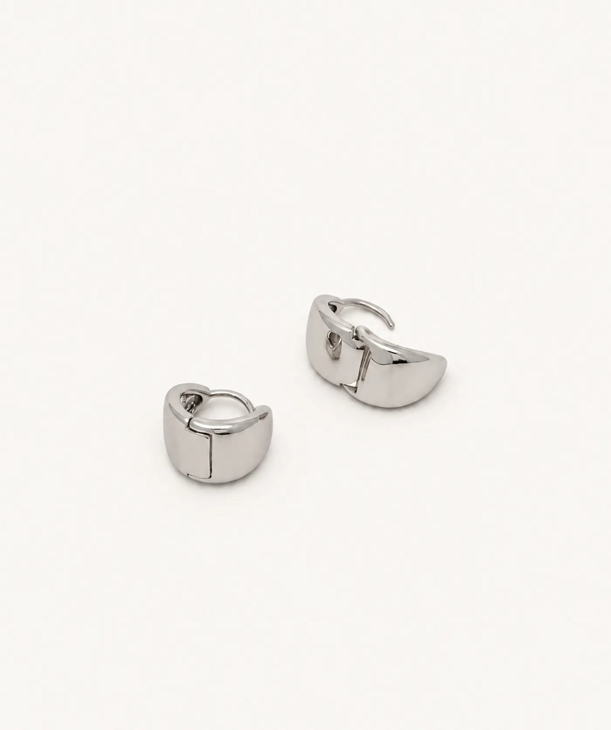 Silver Wide Tapered Huggie Earrings, shown open