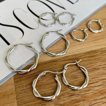 Silver Hoop Earrings Sterling Silver, Small Twisted Hoop Earrings 13mm, 15mm, 20mm, 25mm, Tiny Silver Hoop Earrings Set