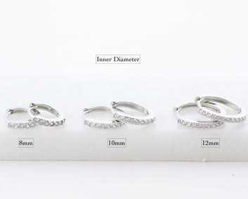 Silver Huggie Hoop Earrings Set 8mm, 10mm, 12mm Sterling Silver CZ Hoop Cartilage Tragus Conch Hoop - Moboduc Custom Jewelry