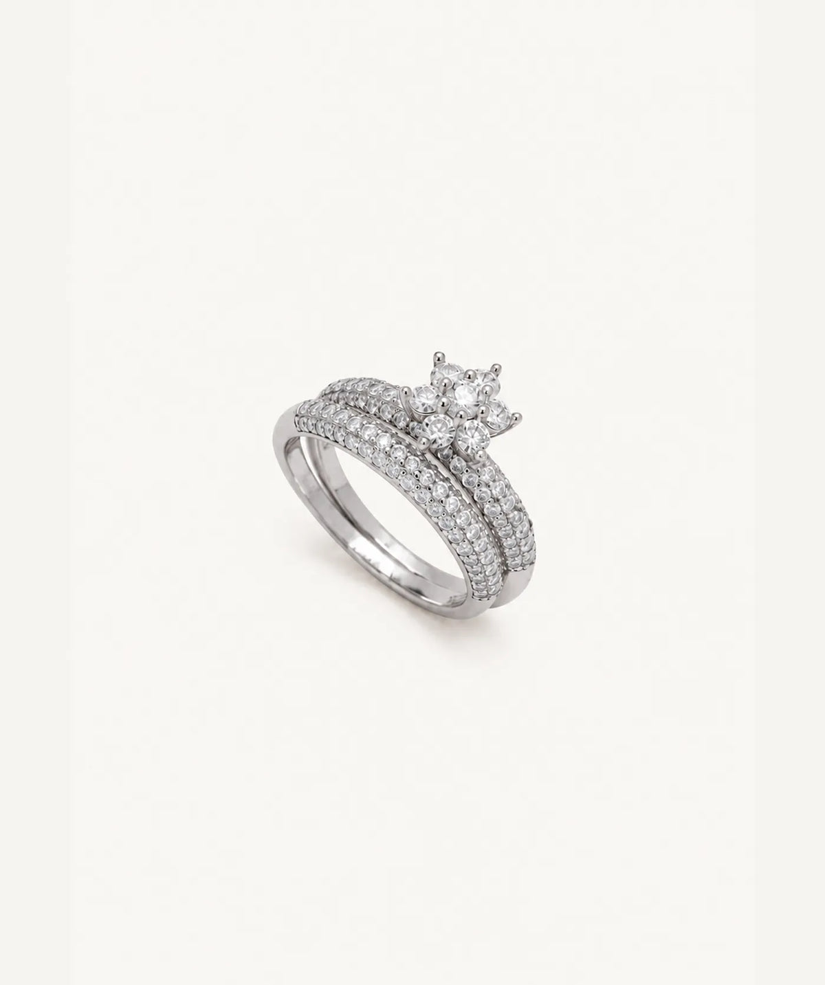 Silver Moissanite Flower Stacking Ring