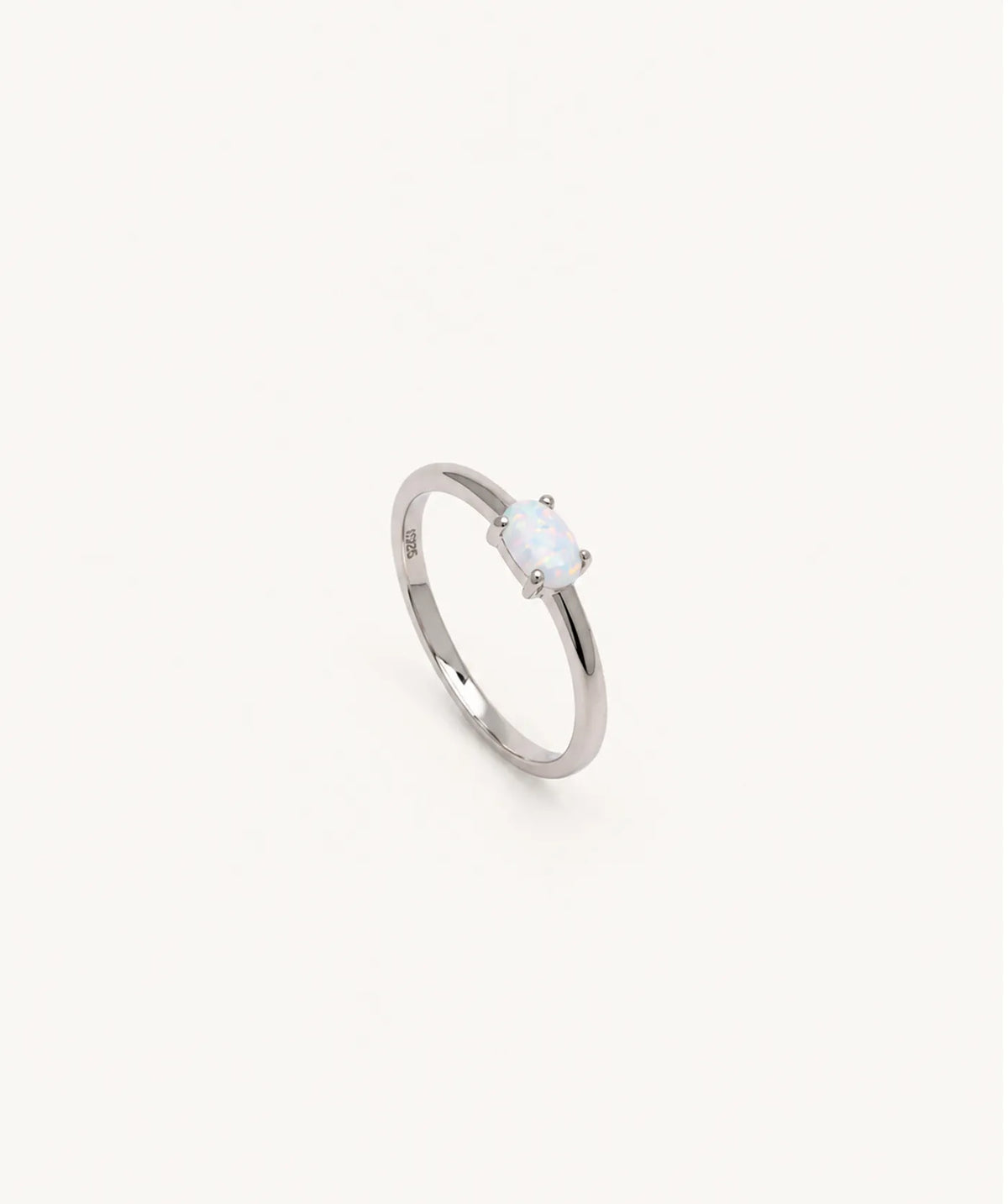 Silver Opal Egg Stone Ring