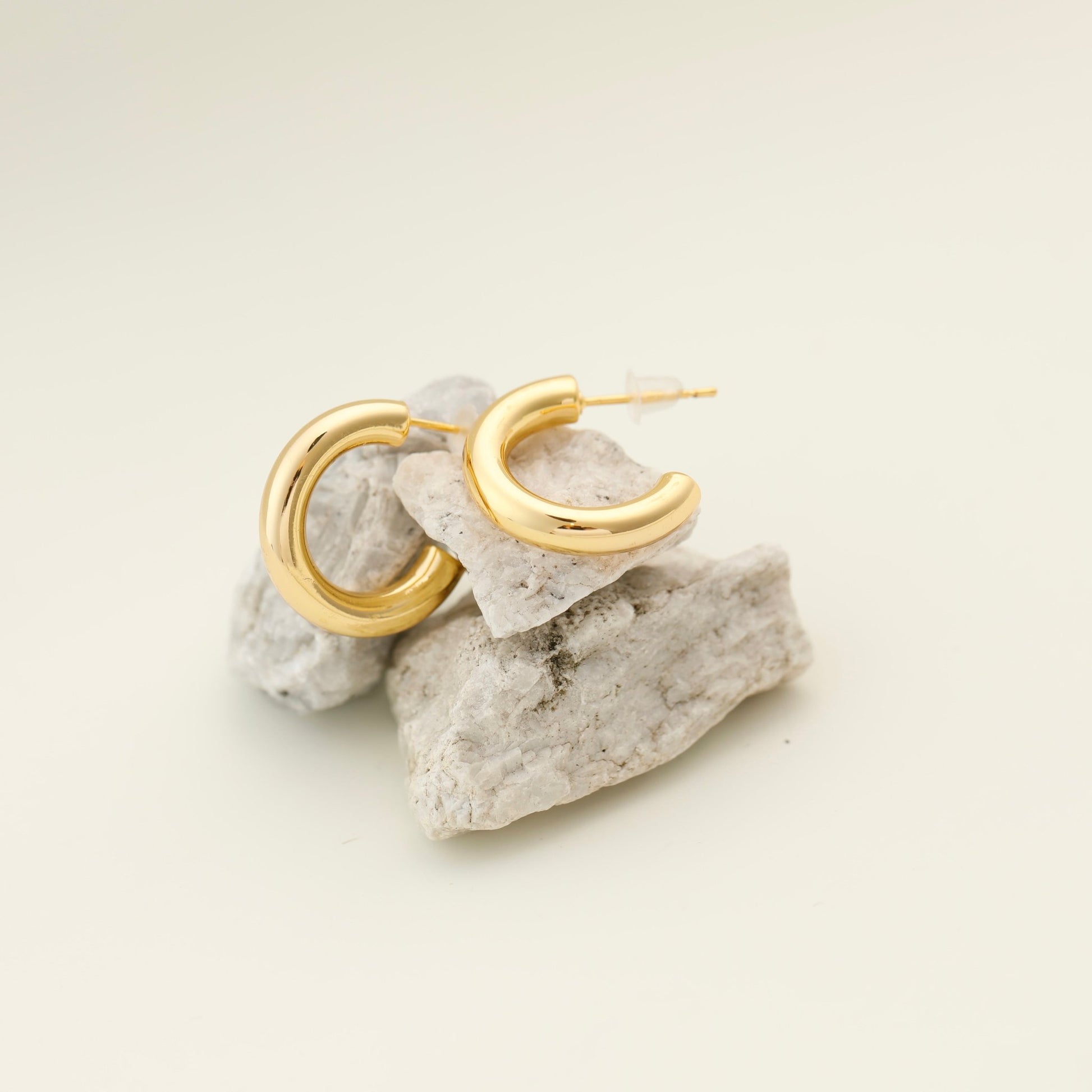 Small Open Hoop Earrings 14k Gold Plated Dainty Earrings Small Chunky Gold Hypoallergenic Hoops - Moboduc Custom Jewelry