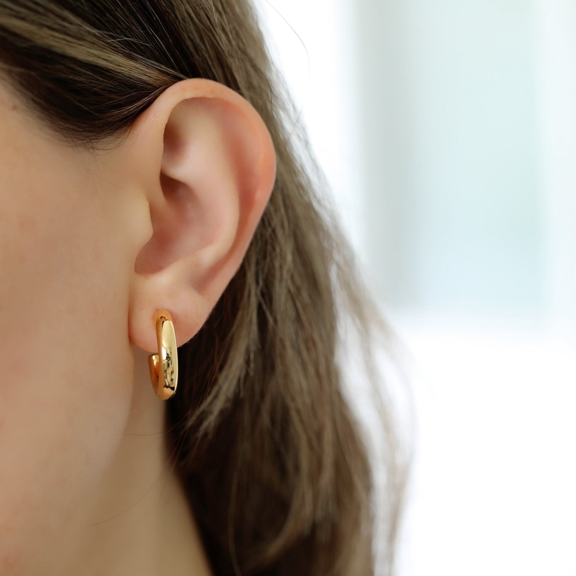 Small Open Hoop Earrings 14k Gold Plated Dainty Earrings Small Chunky Gold Hypoallergenic Hoops - Moboduc Custom Jewelry