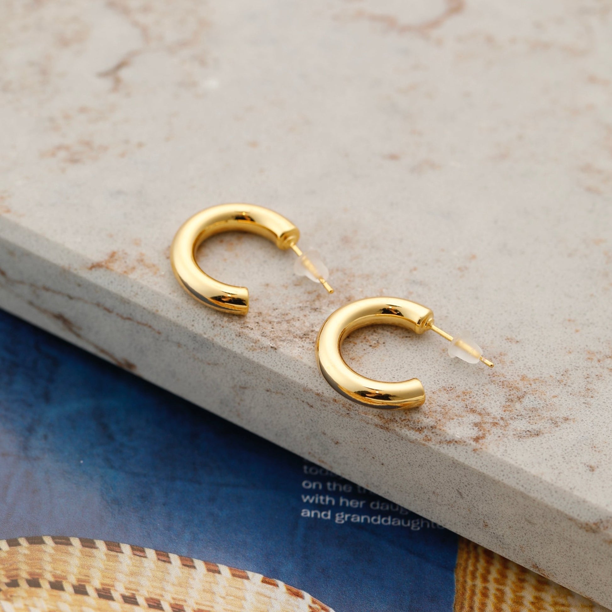 Small Open Hoop Earrings 14k Gold Plated Dainty Earrings Small Chunky Gold Hypoallergenic Hoops - Moboduc Custom Jewelry