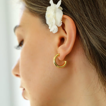 Small Open Hoop Earrings 14k Gold Plated Dainty Earrings Small Chunky Gold Hypoallergenic Hoops - Moboduc Custom Jewelry