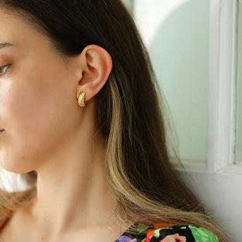 Small Twisted Huggie Earrings 14k Gold Plated Waterproof Chunky Twist Hoops Everyday Earring - Moboduc Custom Jewelry
