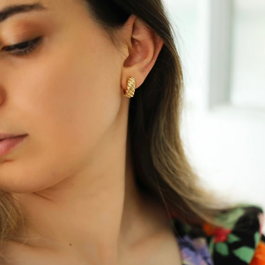 Small Twisted Huggie Earrings 14k Gold Plated Waterproof Chunky Twist Hoops Everyday Earring - Moboduc Custom Jewelry
