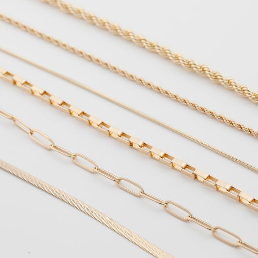 Snake / Rope / Link / Herringbone / Box / Paperclip 14k Gold Plated Chunky Gold Layered Necklace - Moboduc Custom Jewelry