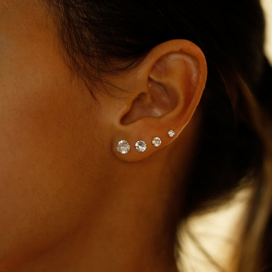 Stud Earrings Gold CZ - Sterling Silver 3mm 4mm 5mm 6mm - Dainty Stud Earrings Cubic Zirconia Cartilage Piercing