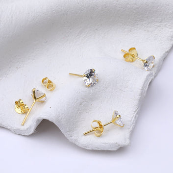 Stud Earrings Gold CZ - Sterling Silver 3mm 4mm 5mm 6mm - Dainty Stud Earrings Cubic Zirconia Cartilage Piercing