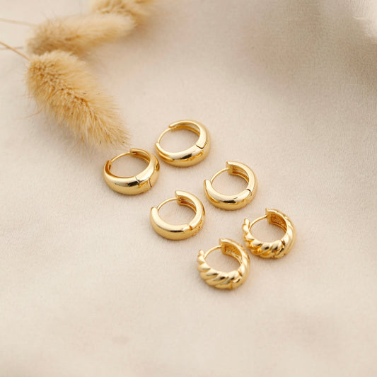 Tapered Everyday Hoop Earring Stack Set Small Hoop Earrings 14k Gold Plated - Moboduc Custom Jewelry