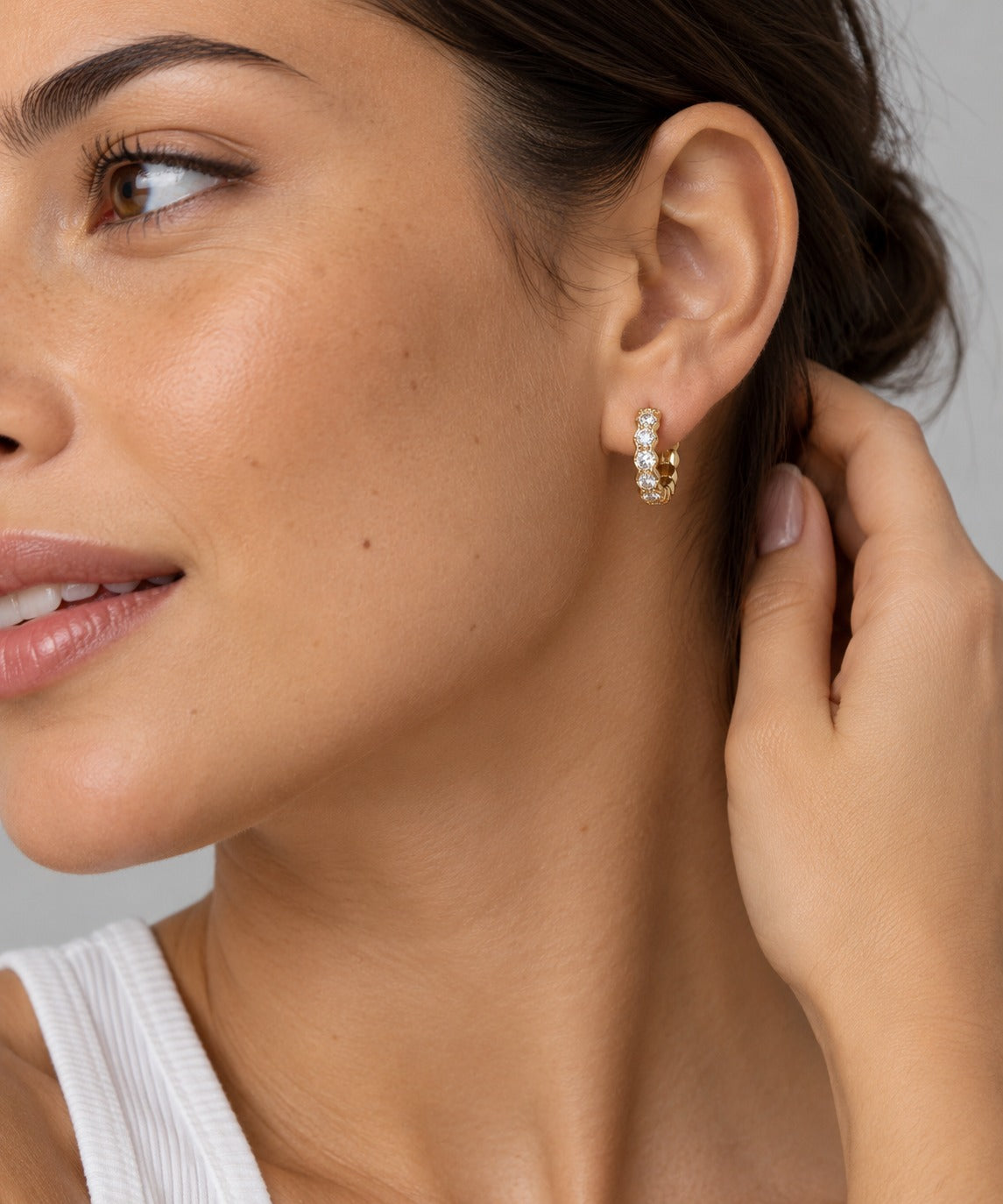 Thick Honeycomb Hoop Earrings on model