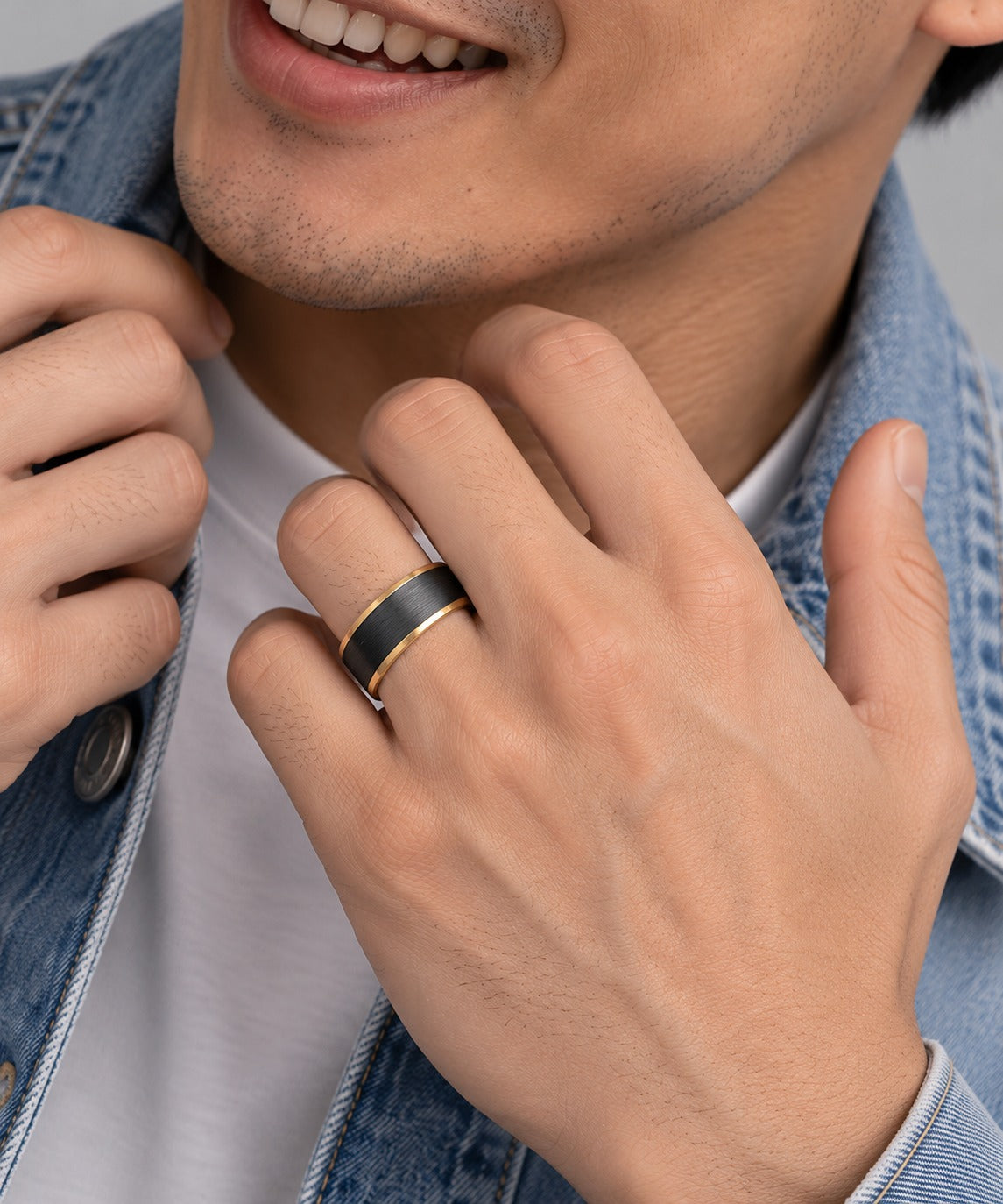 Two Tone Tungsten Ring on model