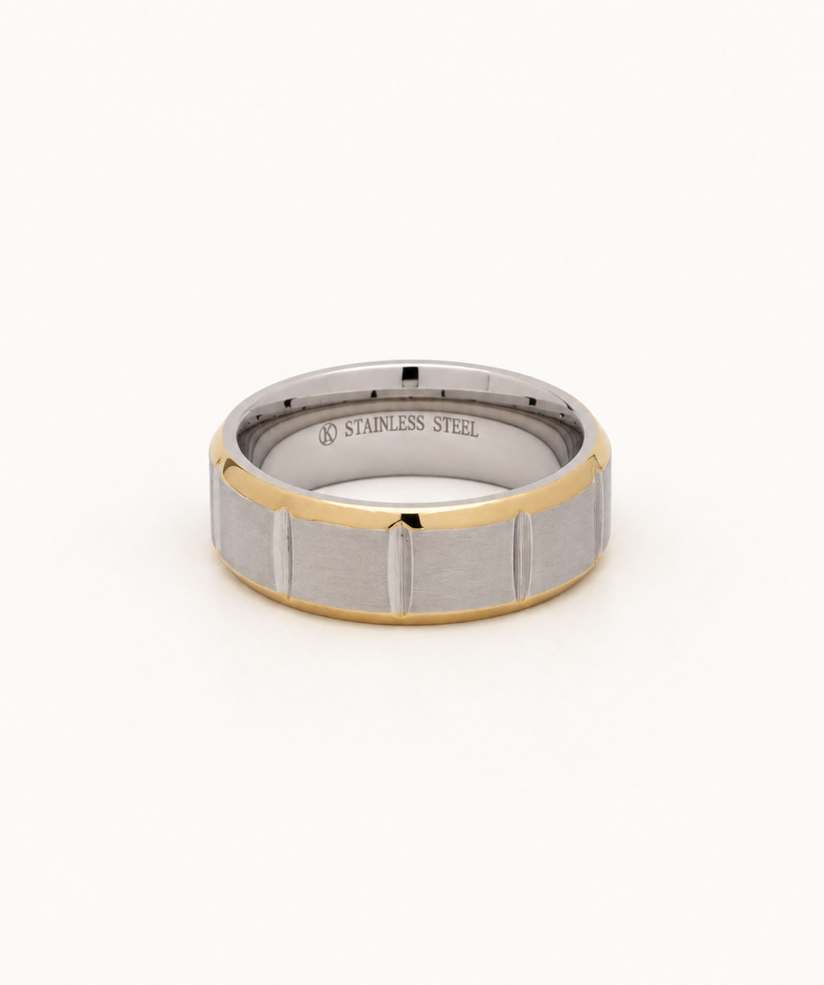 Silver Two-Tone Vertical Line Ring