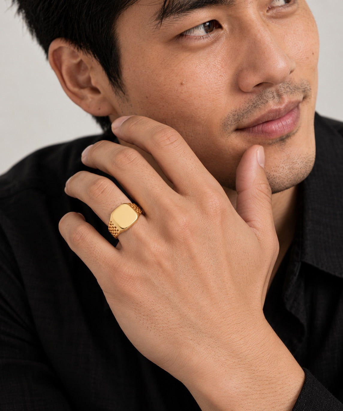 Gold Watch Signet Ring on model
