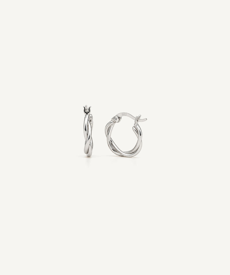 Silver Small Twist Hoop Earrings, 13 mm size
