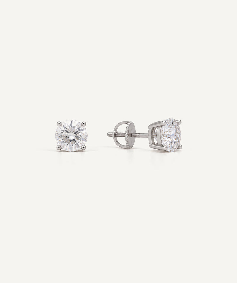 Silver Round Moissanite Stud Earrings, 6 mm size