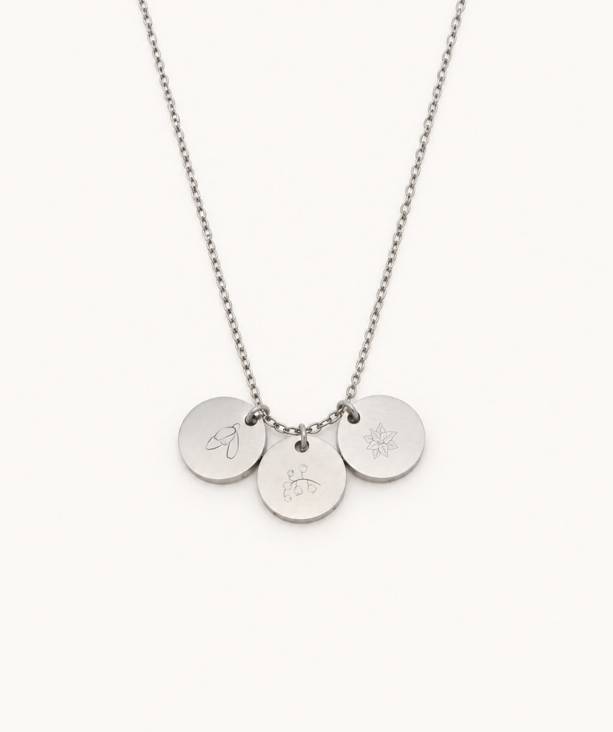 Silver Birth Flower 3 Disc Necklace