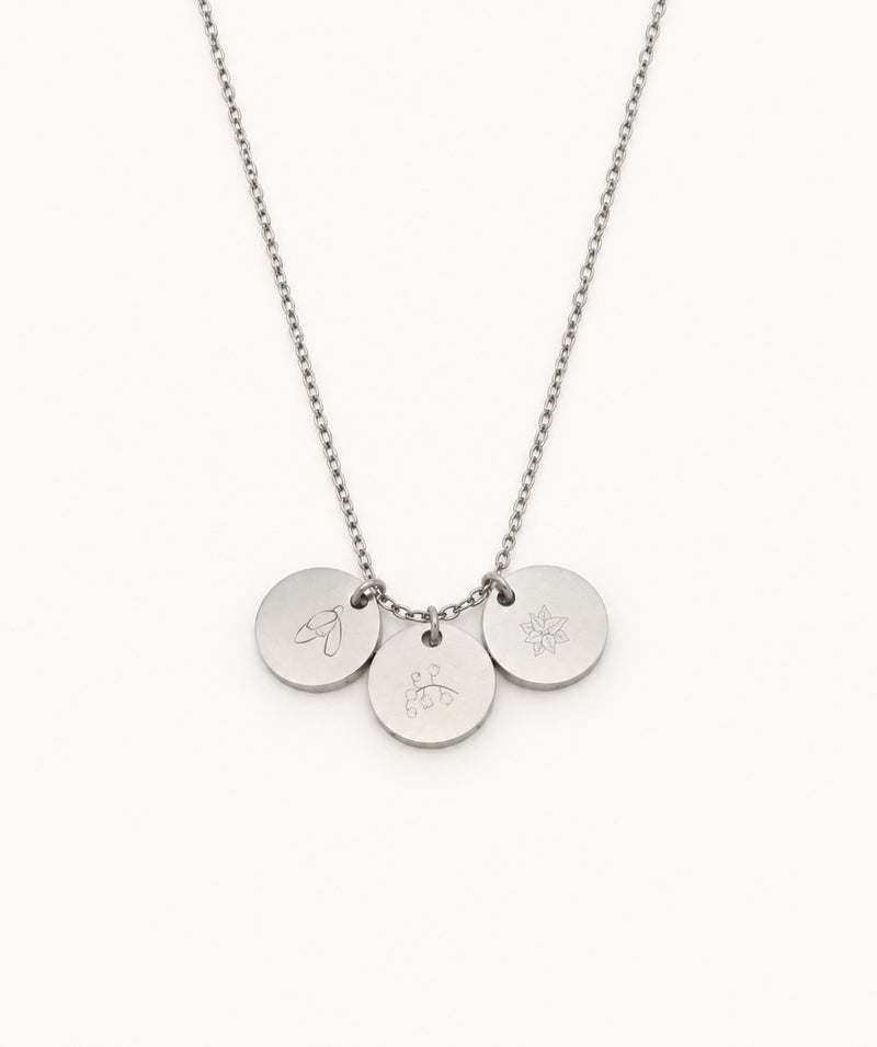 Silver Birth Flower 3 Disc Necklace