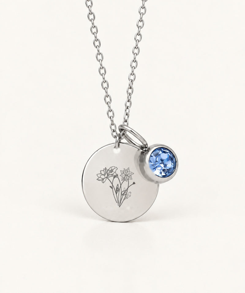 Silver Birth Flower Disc Necklace