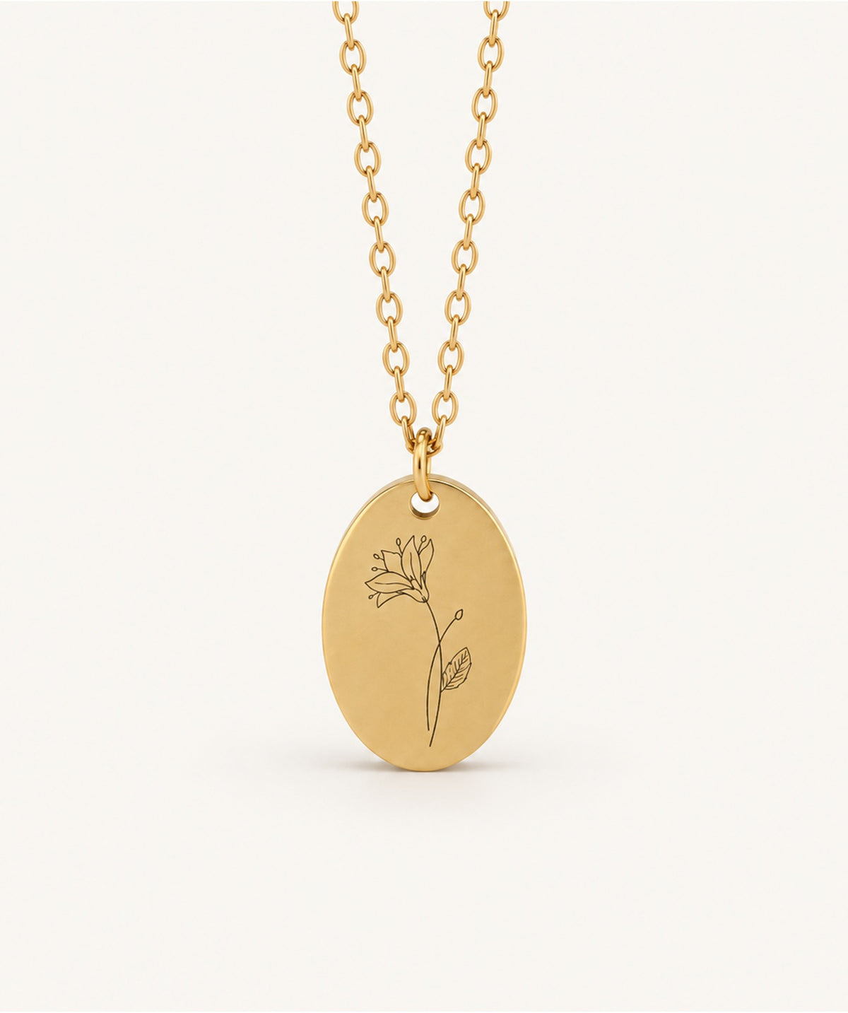 Gold Birth Flower Oval Necklace