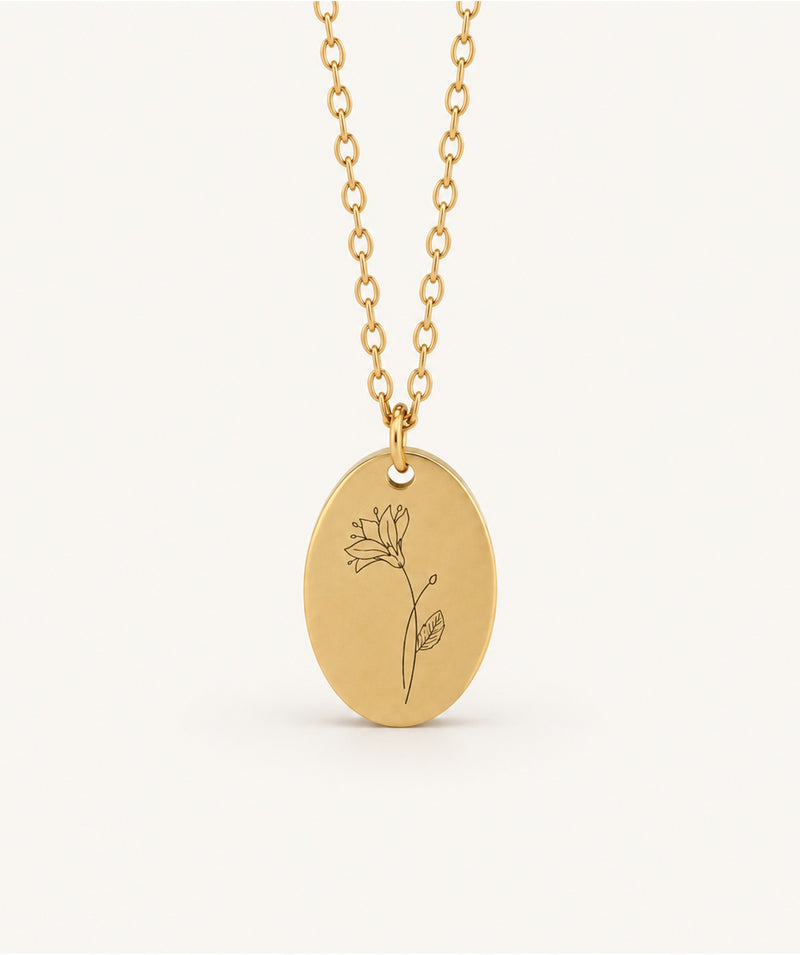 Gold Birth Flower Oval Necklace