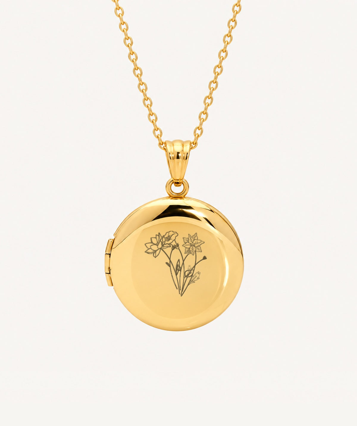 Gold Birth Flower Round Photo Locket