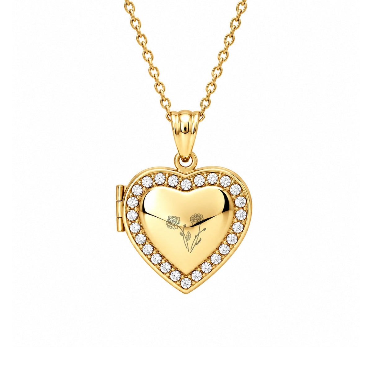 Gold Birth Flower Heart Photo Locket