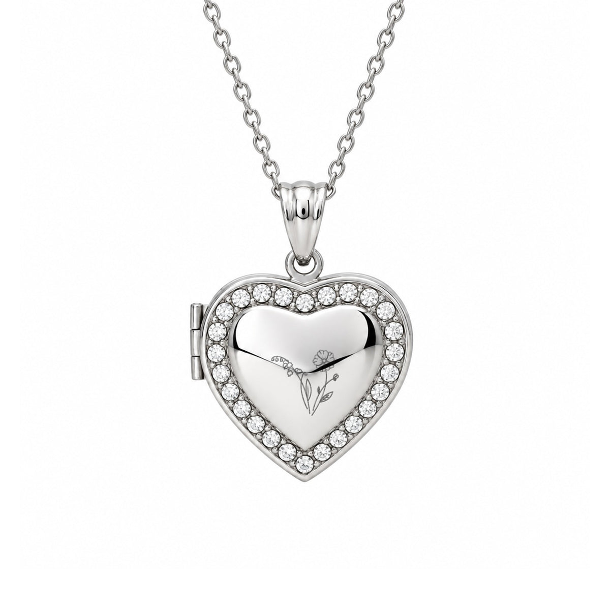 Silver Birth Flower Heart Photo Locket