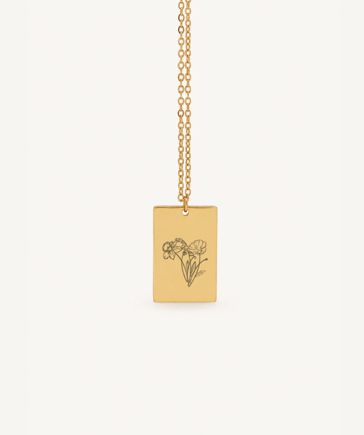 Gold Birth Flower Rectangular Necklace