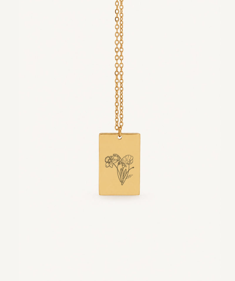 Gold Birth Flower Rectangular Necklace