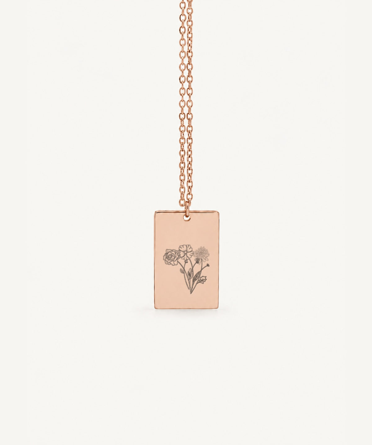 Rose Gold Birth Flower Rectangular Necklace