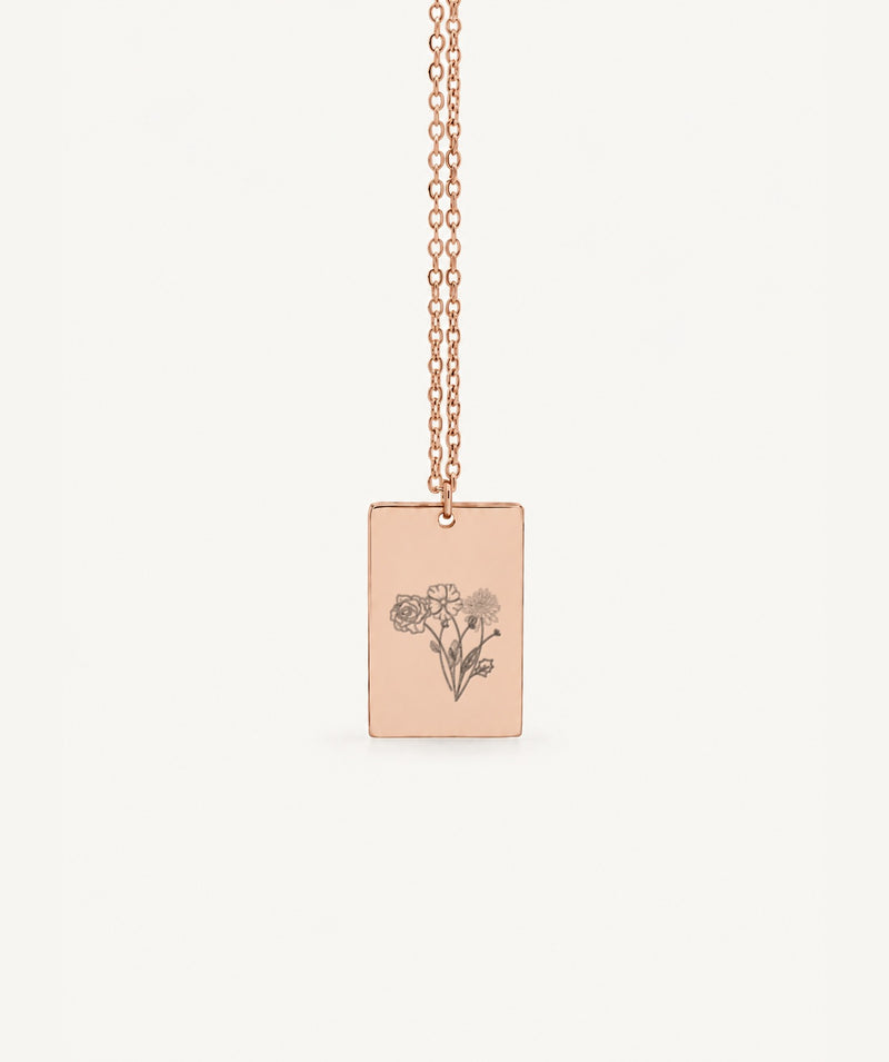 Rose Gold Birth Flower Rectangular Necklace