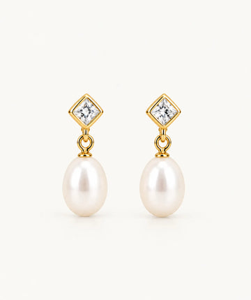 Pearl Dangle Drop Stud - Gold