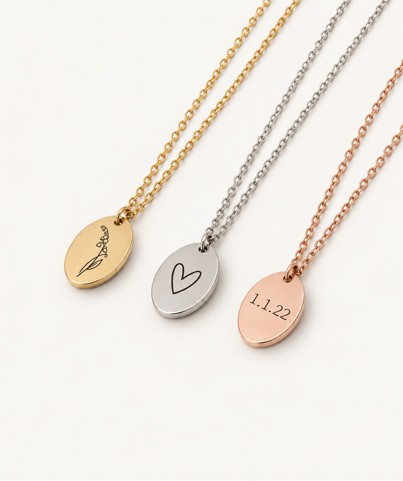 Rose Gold Ellipse Necklace, in gold, silver and rose gold
