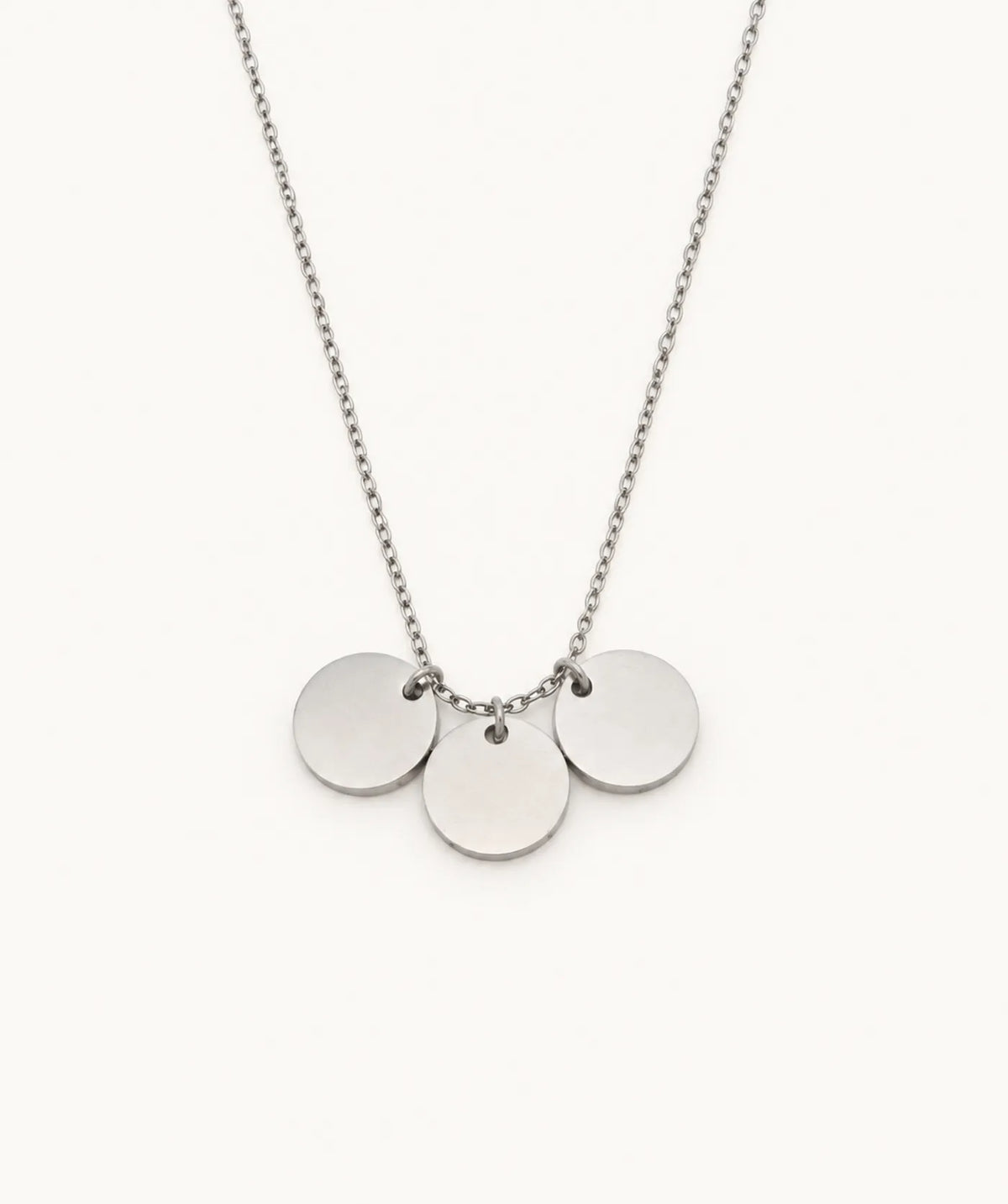 Silver Small 3 Disc Necklace, shown in several sizes