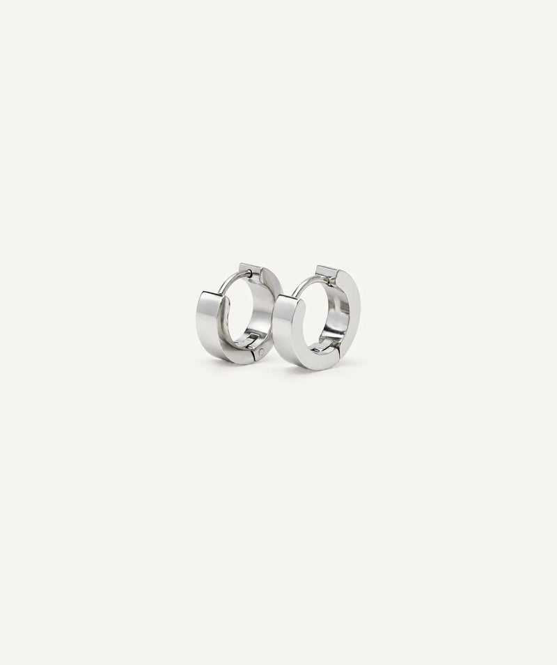 Silver Thick Round Flat Hoop Earrings