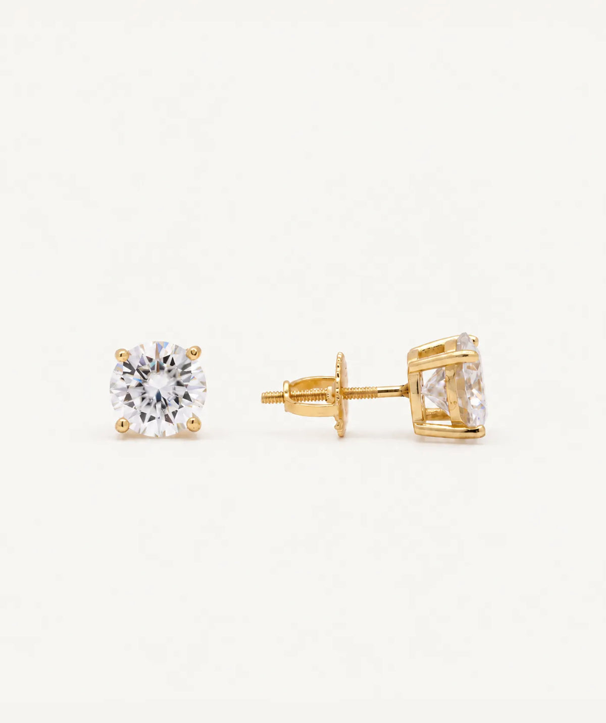 Gold Round Moissanite Stud Earrings, 3 mm size