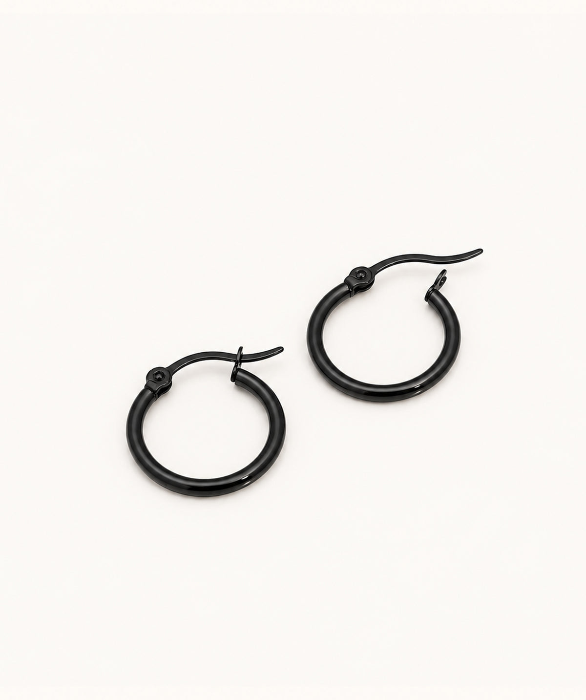 Black Stainless Steel Small Hoop Earrings, shown open