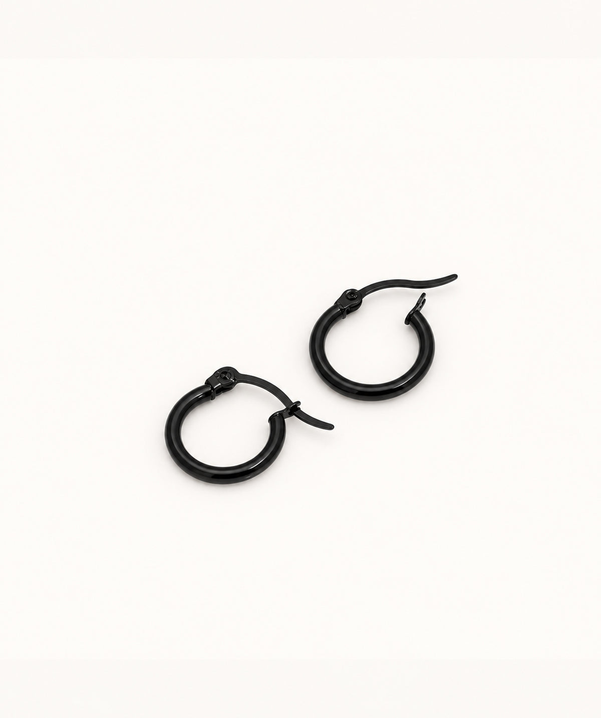 Black Stainless Steel Small Hoop Earrings, shown open