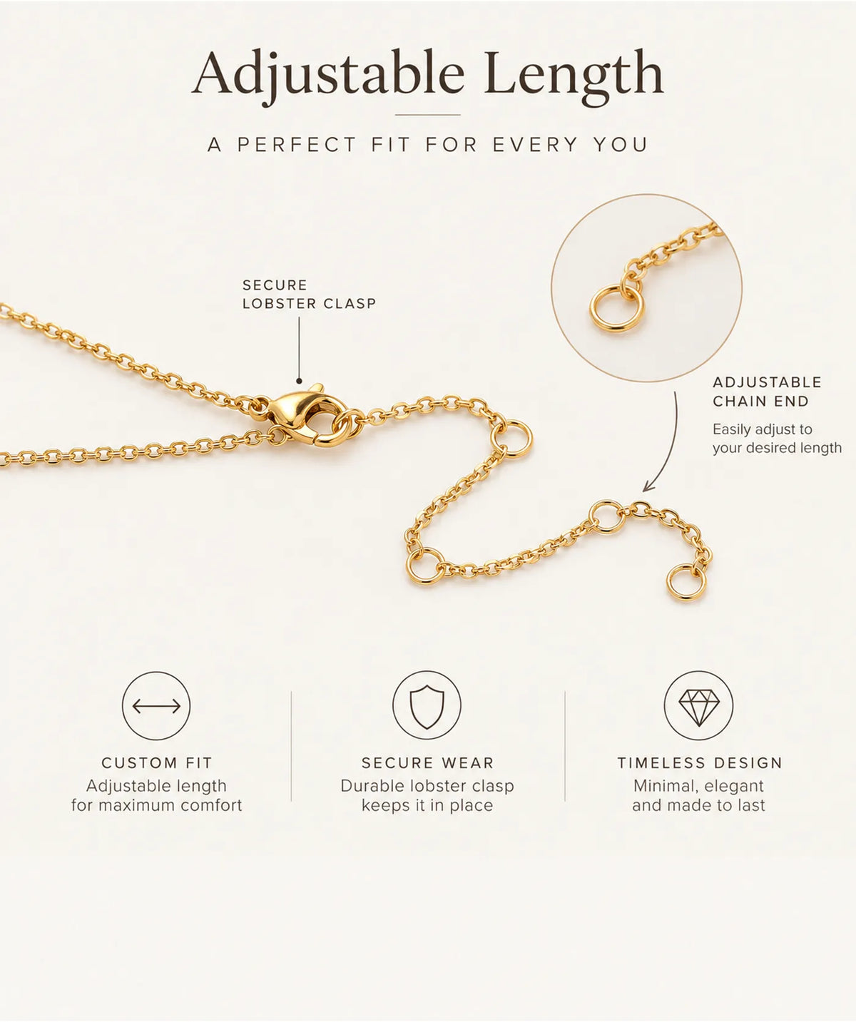 Adjustable chain and clasp detail for the Gold Vertical Bar Necklace