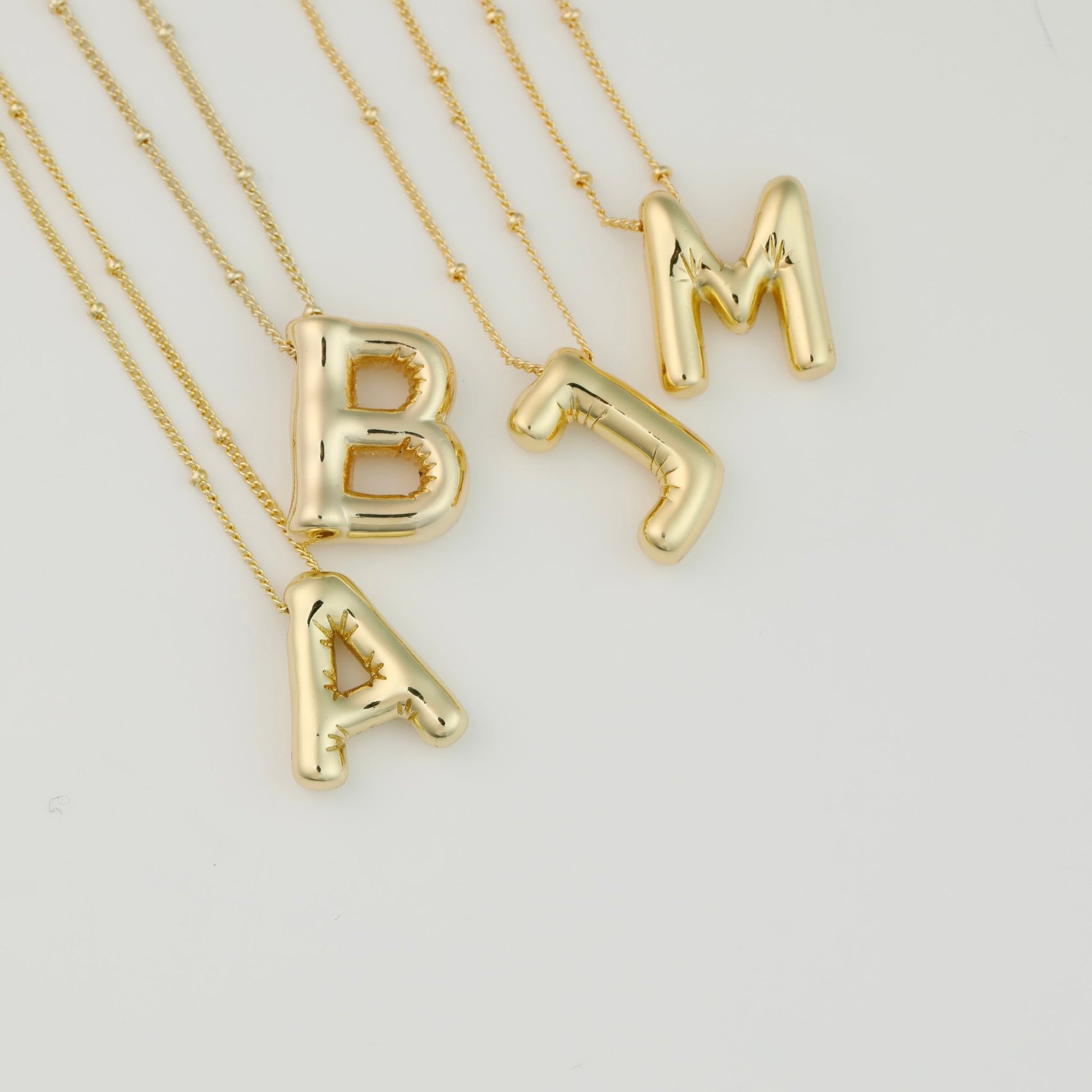 Balloon Initial Necklace Gold, Pave Bubble Letter Pendant Necklace - Moboduc Custom Jewelry