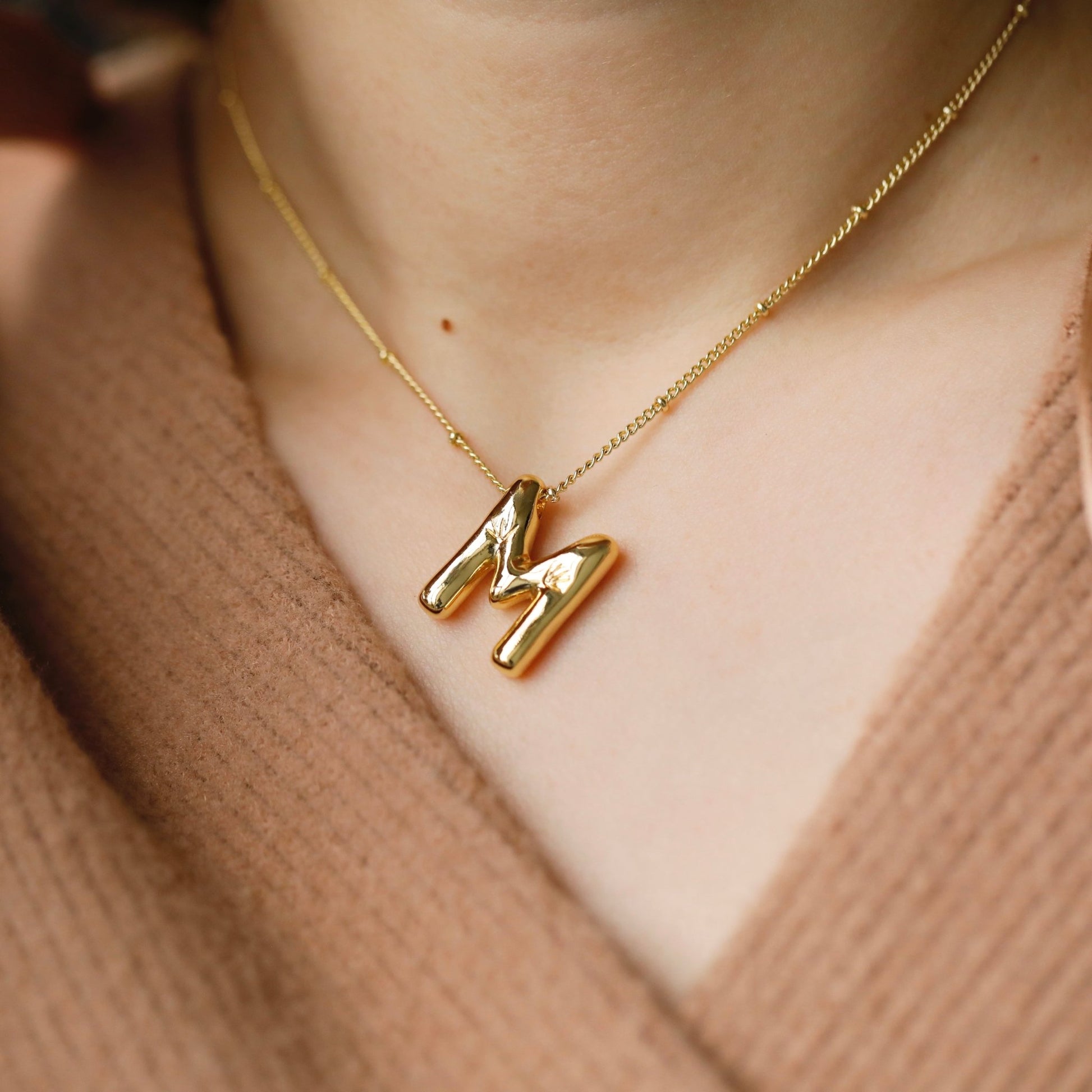 Balloon Initial Necklace Gold, Pave Bubble Letter Pendant Necklace - Moboduc Custom Jewelry