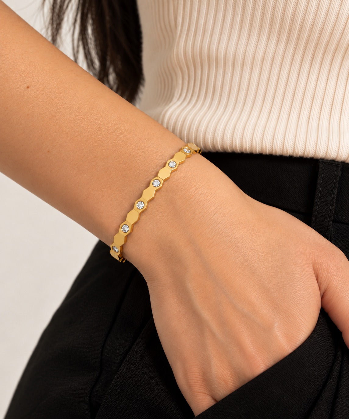 Honeycomb Bangle on model