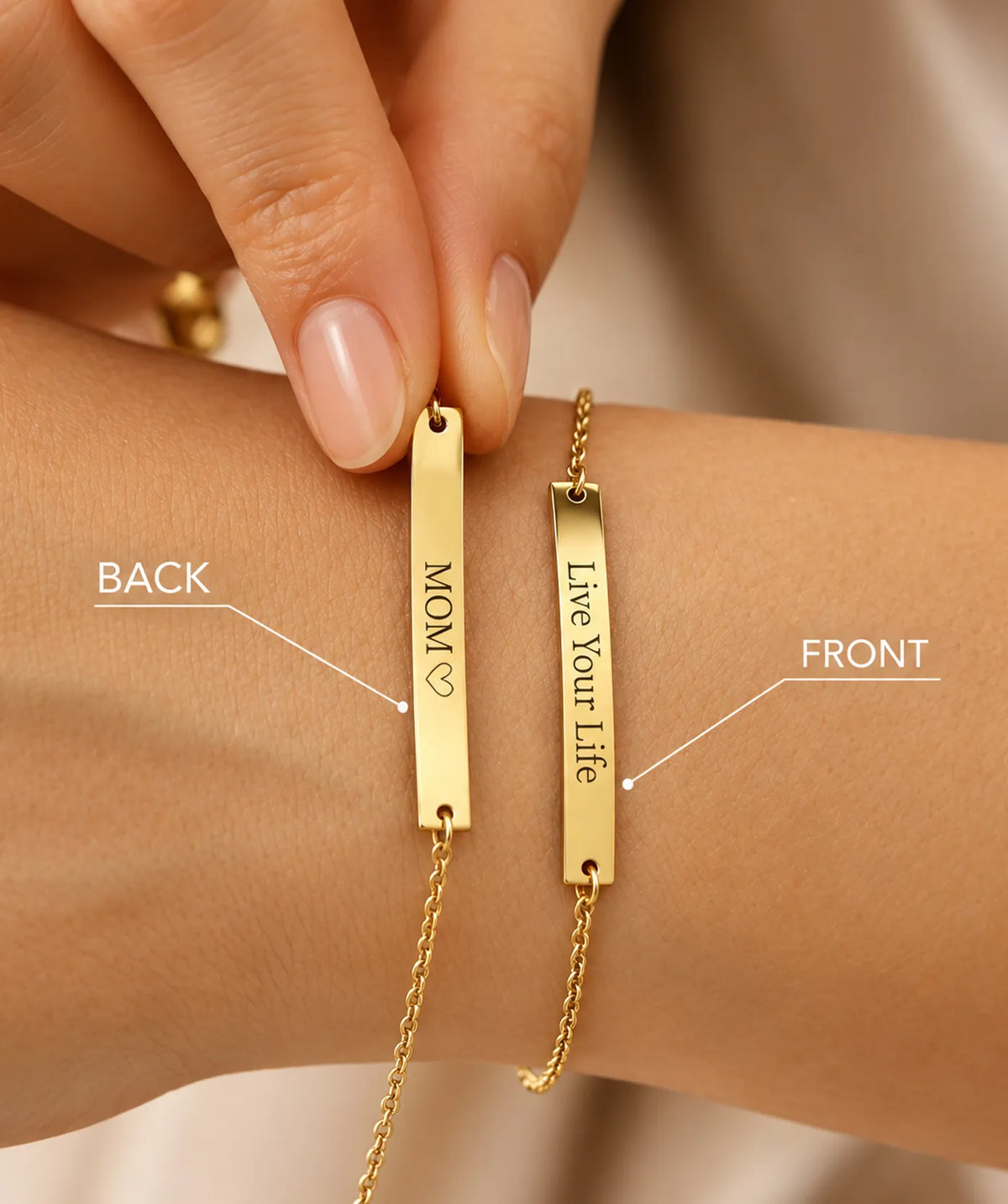 Model wearing the Gold Medical ID Bracelet on the wrist