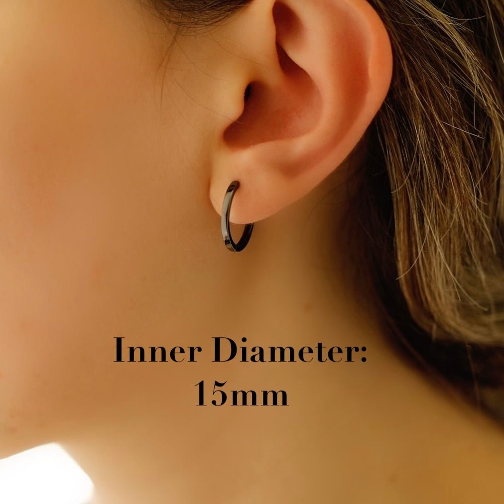 Black Earrings Set Huggie Hoops - Black Sleeper 10mm, 12mm, 15mm Cartilage Earring - Moboduc Custom Jewelry